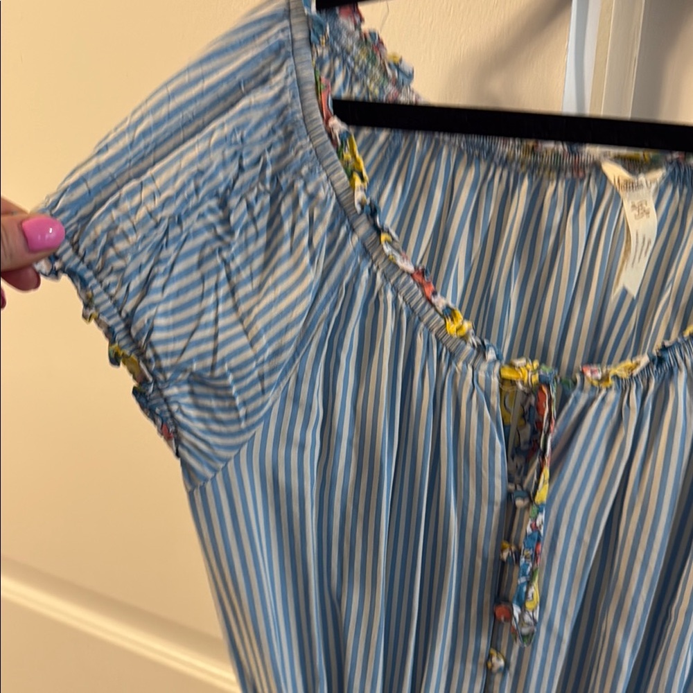 Striped Blue Dress with Floral Accents - Picture 2 of 5